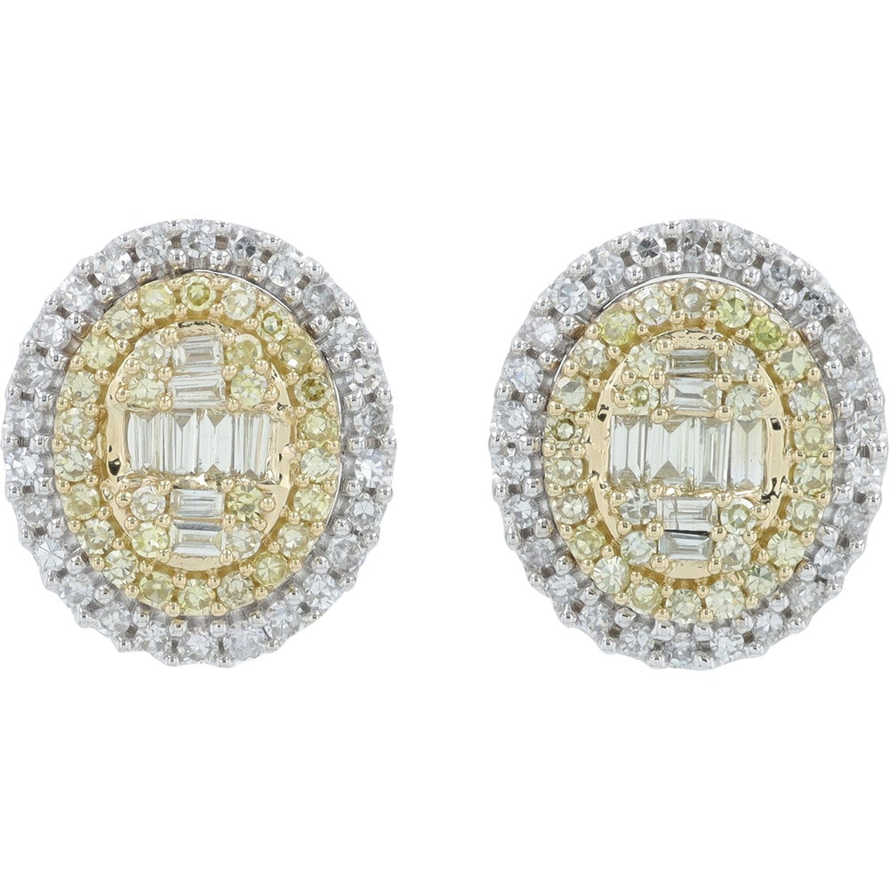 14K White Gold Halo Stud Earrings with Baguette and Round Diamond Cluster - 0.50 Carat Total Diamond Weight