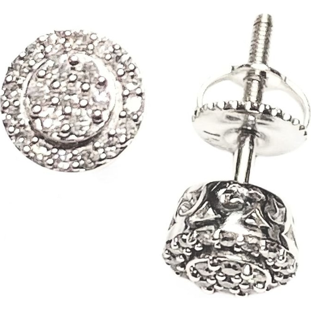 14K White Gold Halo Stud Earrings with Milgrain Detail and Prong Set Round Diamonds - 0.29 Carat Total Diamond Weight by Auriventus