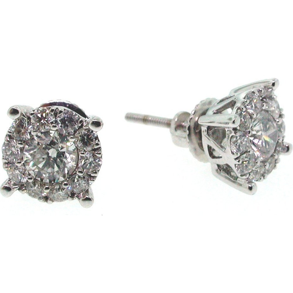 14K White Gold Halo Stud Earrings with Milgrain Detail and Round Diamonds - 1.14 Carat Total Diamond Weight by Auriventus