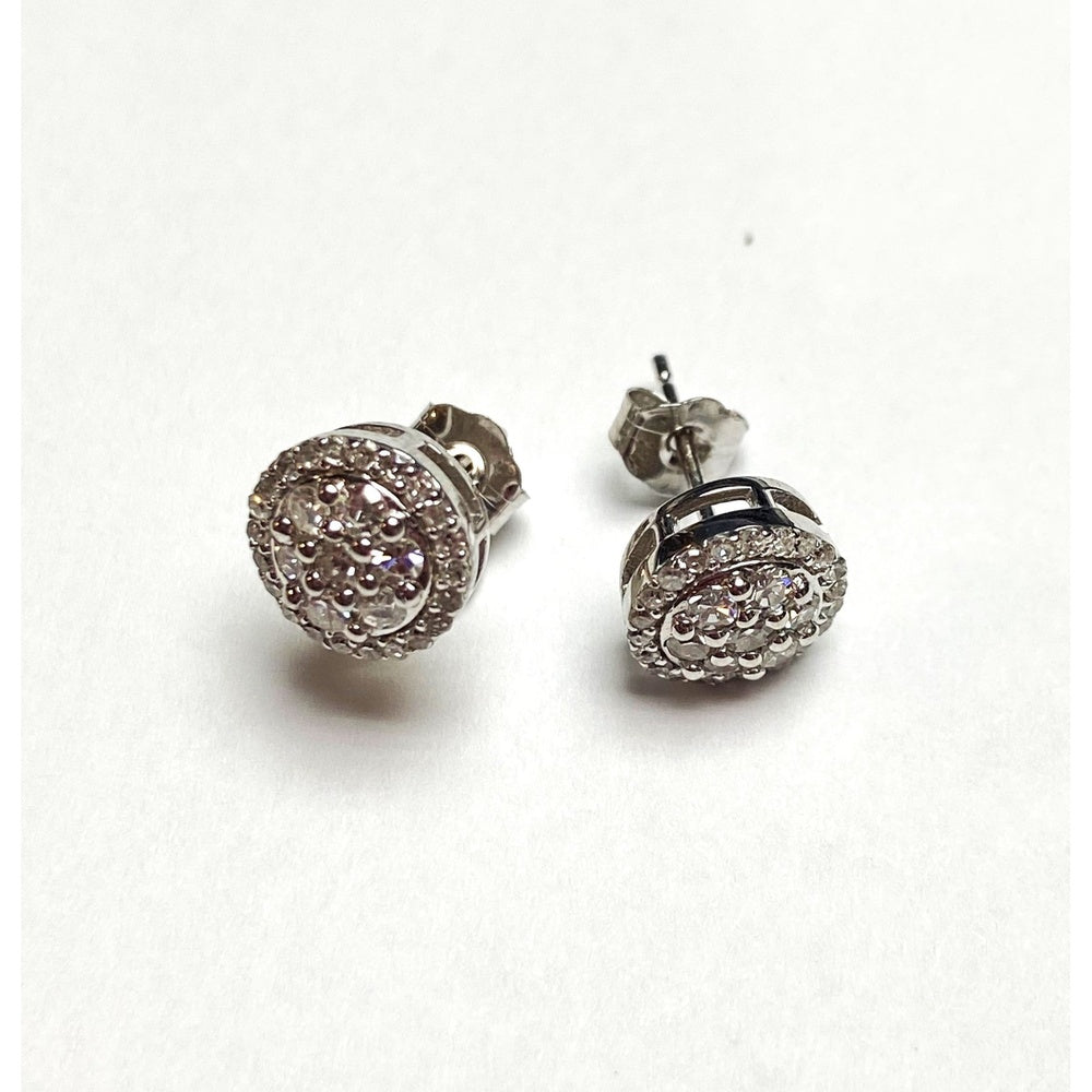 14K White Gold Halo Stud Earrings with Milgrain Set Round Diamonds - 0.45 Carat Total Diamond Weight by Auriventus
