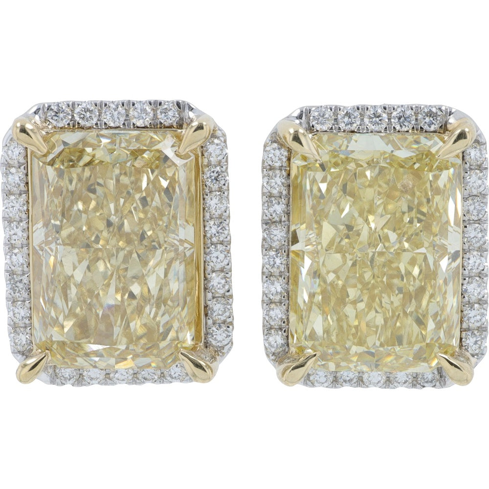 14K White Gold Halo Stud Earrings with Radiant Cut Lab Grown Diamonds - 11.00 Carat Total Diamond Weight