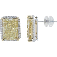14K White Gold Halo Stud Earrings with Radiant Cut Lab Grown Diamonds - 11.00 Carat Total Diamond Weight