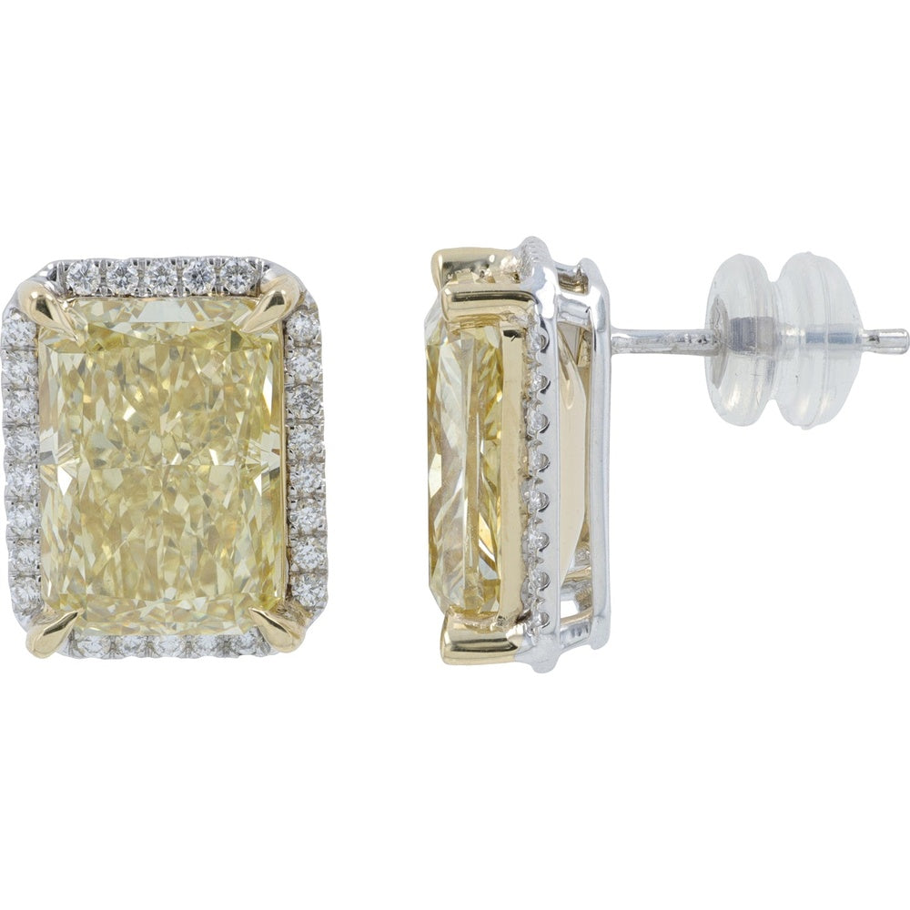 14K White Gold Halo Stud Earrings with Radiant Cut Lab Grown Diamonds - 11.00 Carat Total Diamond Weight