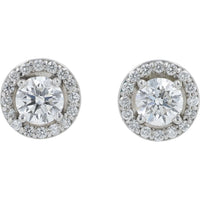 14K White Gold Halo Stud Earrings with Round Brilliant Cut Diamonds - 1.32 Carat Total Diamond Weight