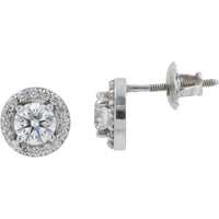 14K White Gold Halo Stud Earrings with Round Brilliant Cut Diamonds - 1.32 Carat Total Diamond Weight