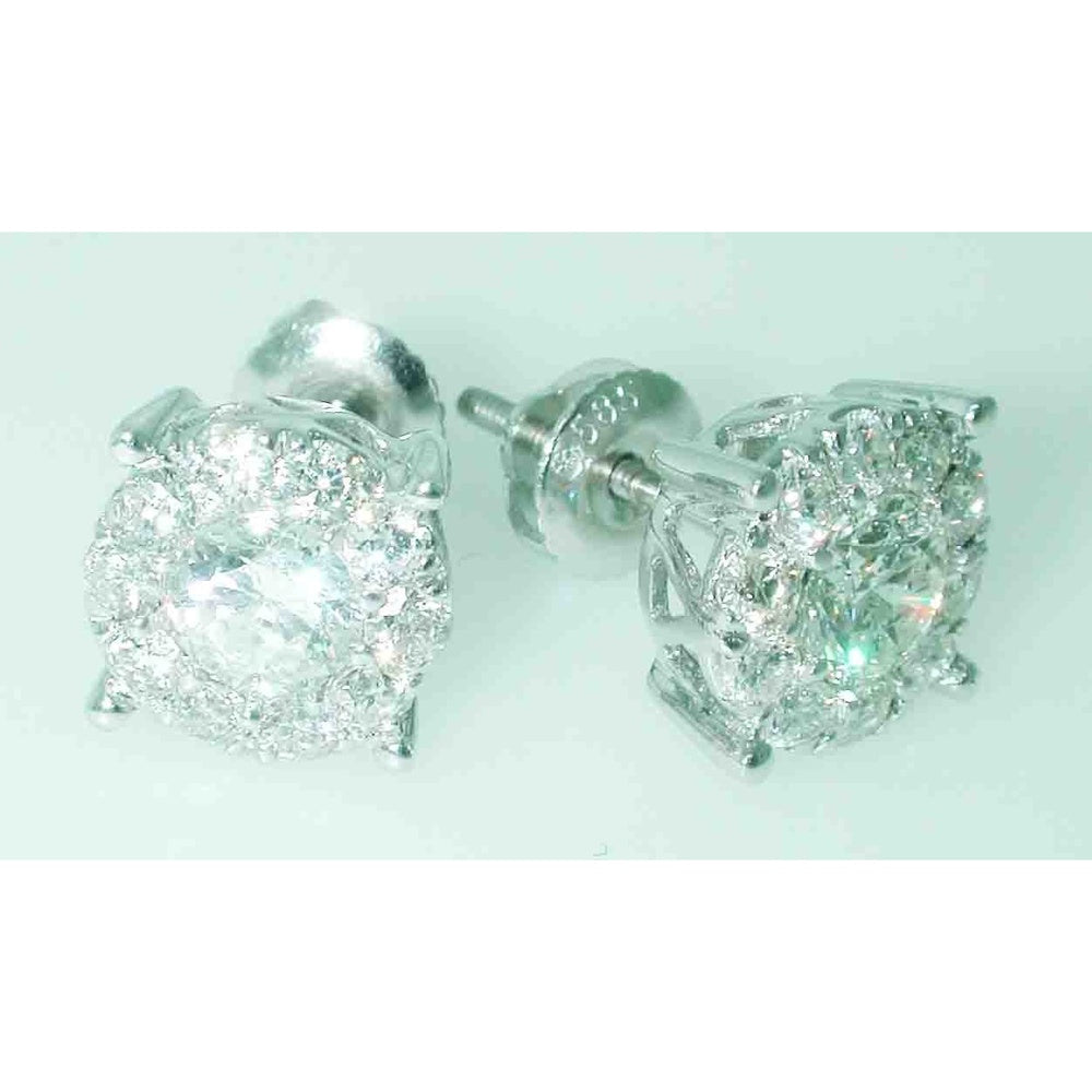14K White Gold Halo Stud Earrings with Round Brilliant Diamonds - 1.79 Carat Total Diamond Weight by Auriventus