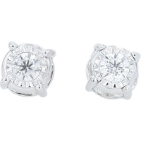 14K White Gold Halo Stud Earrings with Round Center Diamonds and Milgrain Detail - 1.00 Carat Total Diamond Weight