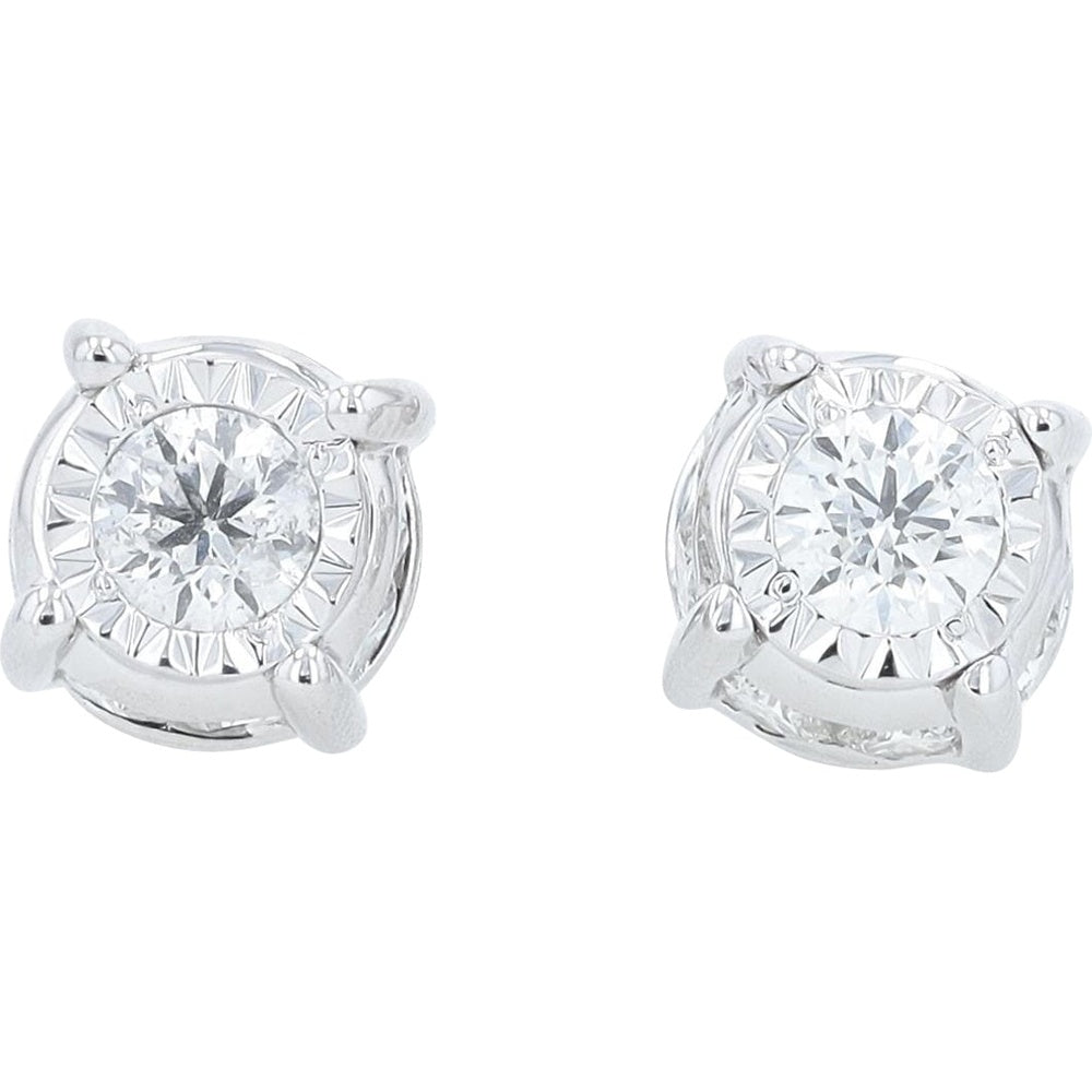 14K White Gold Halo Stud Earrings with Round Center Diamonds and Milgrain Detail - 1.00 Carat Total Diamond Weight