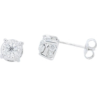 14K White Gold Halo Stud Earrings with Round Center Diamonds and Milgrain Detail - 1.00 Carat Total Diamond Weight