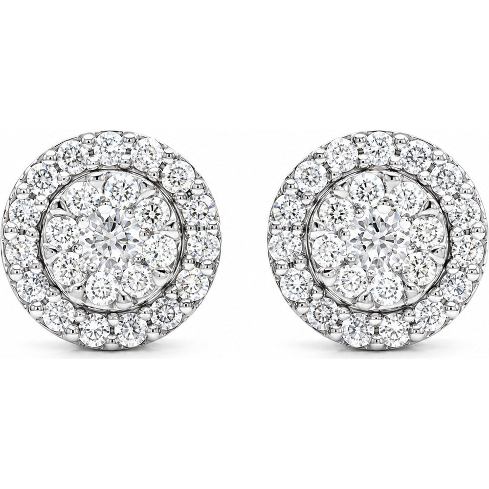 14K White Gold Halo Stud Earrings with Round Cluster Diamonds - 0.33 Carat Total Diamond Weight by Auriventus