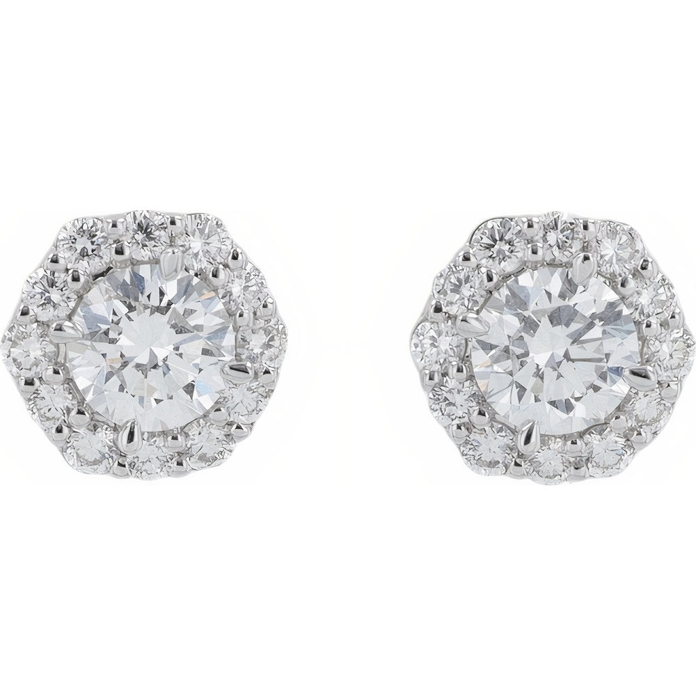 14K White Gold Halo Stud Earrings with Round Lab Grown Diamonds - 1.50 Carat Total Diamond Weight