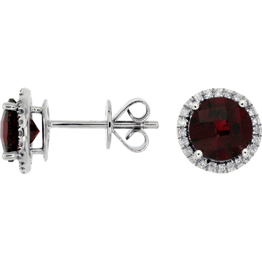 14K White Gold Halo Stud Earrings with Round Rhodolite and Diamond Accents - 3.30 Carat Total Rhodolite Weight and 0.15 Carat Total Diamond Weight - Royal Jewelry