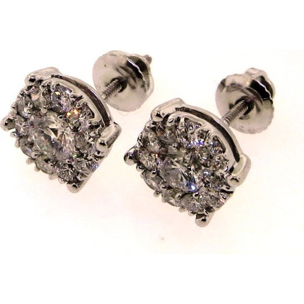 14K White Gold Halo Stud Earrings with Screw-Backs and Milgrain Detailing Featuring Round Brilliant Diamonds - 1.64 Carat Total Diamond Weight by Auriventus