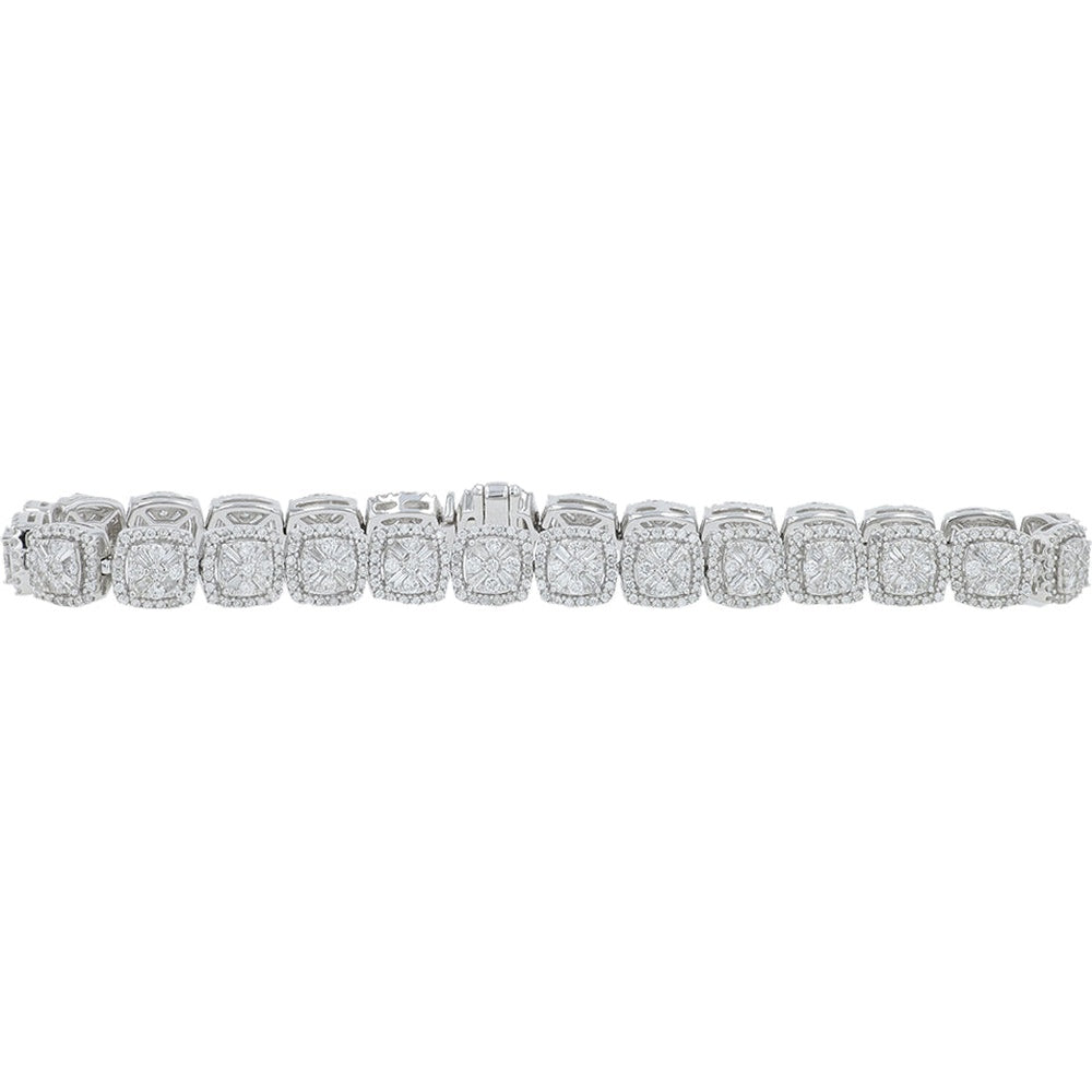 14K White Gold Halo-Style Diamond Bracelet with Milgrain Detailing - 3.00 Carat Total Diamond Weight