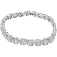 14K White Gold Halo-Style Diamond Bracelet with Milgrain Detailing - 3.00 Carat Total Diamond Weight