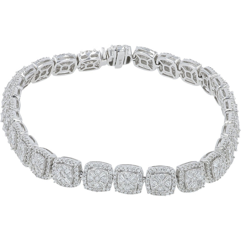 14K White Gold Halo-Style Diamond Bracelet with Milgrain Detailing - 3.00 Carat Total Diamond Weight