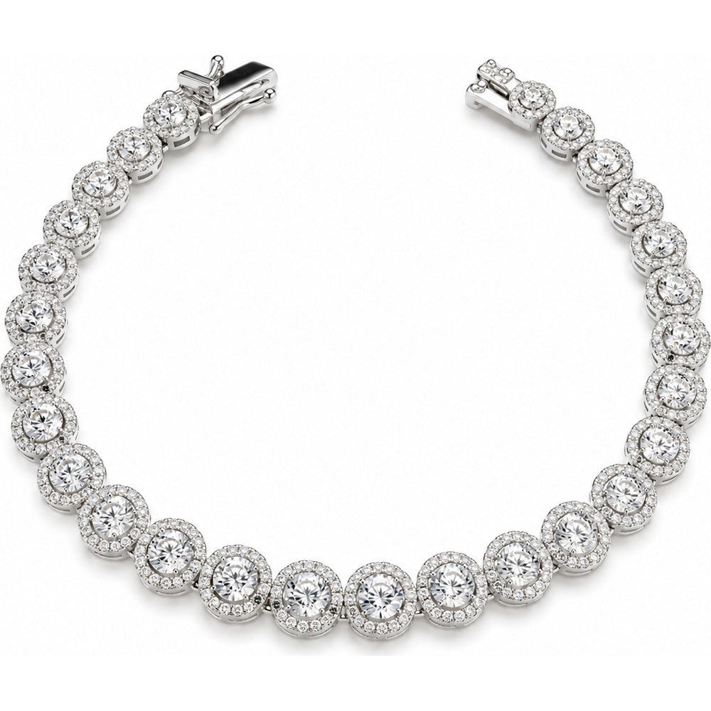 14K White Gold Halo Tennis Bracelet with Prong Set Round Diamonds - 5.60 Carat Total Diamond Weight by Auriventus