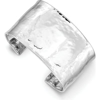14K White Gold Hammered Polished Cuff Bangle Bracelet - 37mm Wide by Oro Pregiato