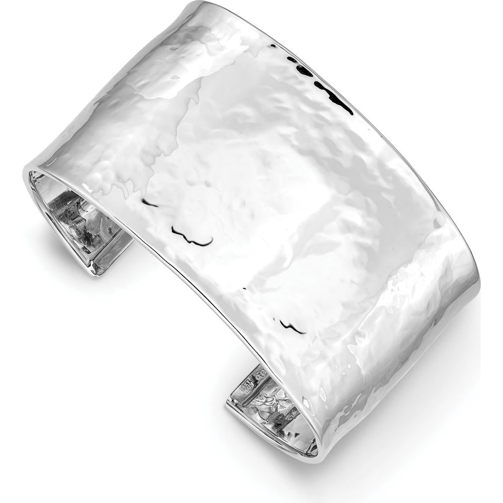 14K White Gold Hammered Polished Cuff Bangle Bracelet - 37mm Wide by Oro Pregiato