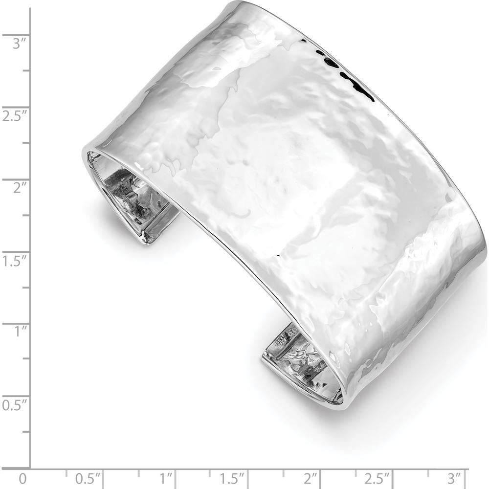 14K White Gold Hammered Polished Cuff Bangle Bracelet - 37mm Wide by Oro Pregiato