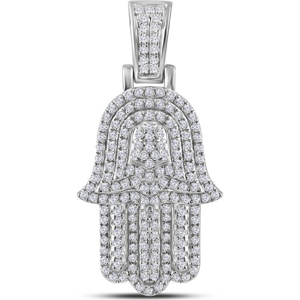 14K White Gold Hamsa Hand Pendant with Pavé-Set Round Diamonds - 0.54 Carat Total Diamond Weight by Auriventus