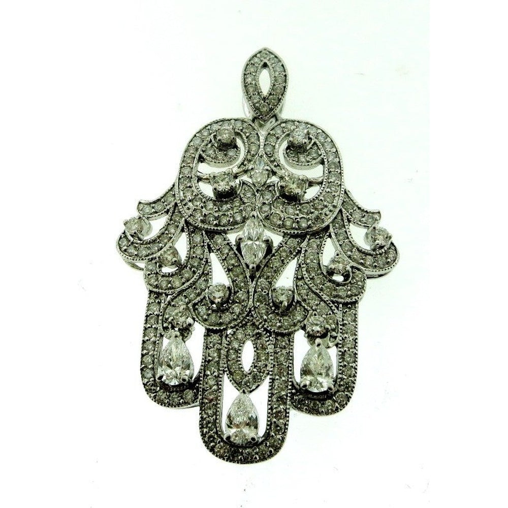 14K White Gold Hamsa Pendant with Pavé Set Round Diamonds - 3.46 Carat Total Diamond Weight by Auriventus
