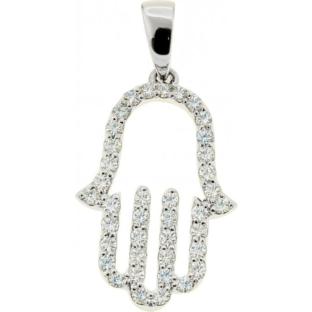 14K White Gold Hamsa Pendant with Prong Set Round Diamonds - 0.46 Carat Total Diamond Weight by Auriventus