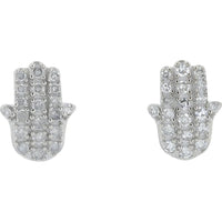 14K White Gold Hamsa Stud Earrings with Pavé Diamonds - 0.20 Carat Total Diamond Weight