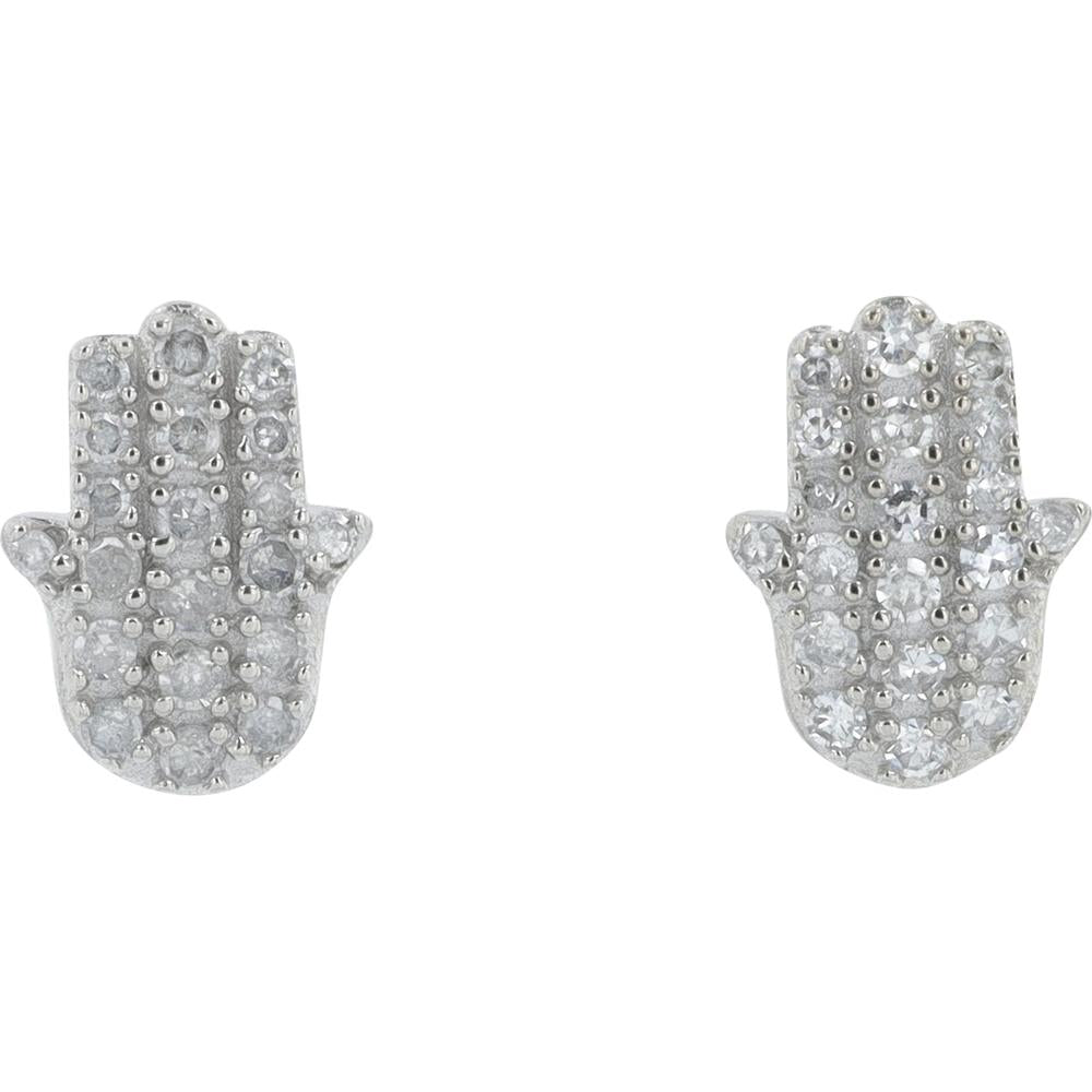 14K White Gold Hamsa Stud Earrings with Pavé Diamonds - 0.20 Carat Total Diamond Weight