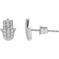 14K White Gold Hamsa Stud Earrings with Pavé Diamonds - 0.20 Carat Total Diamond Weight