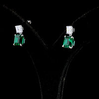 14K White Gold Hanging Drop Earrings with Asscher Cut Lab-Grown Green Emeralds and Asscher Cut White Stones - 5.75 Carat Total Gem Weight - Covaloro Fine Jewelry