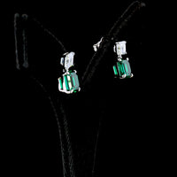 14K White Gold Hanging Drop Earrings with Asscher Cut Lab-Grown Green Emeralds and Asscher Cut White Stones - 5.75 Carat Total Gem Weight - Covaloro Fine Jewelry