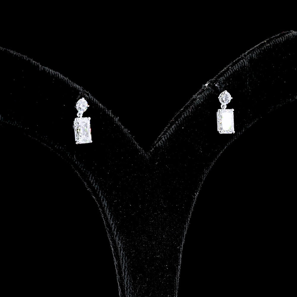 14K White Gold Hanging Drop Earrings with Radiant Cut Lab Diamonds and Brilliant Cut Accents - 1.73 Carats Total Diamond Weight - Covaloro Fine Jewelry