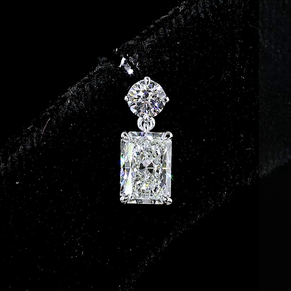 14K White Gold Hanging Drop Earrings with Radiant Cut Lab Diamonds and Brilliant Cut Accents - 1.73 Carats Total Diamond Weight - Covaloro Fine Jewelry