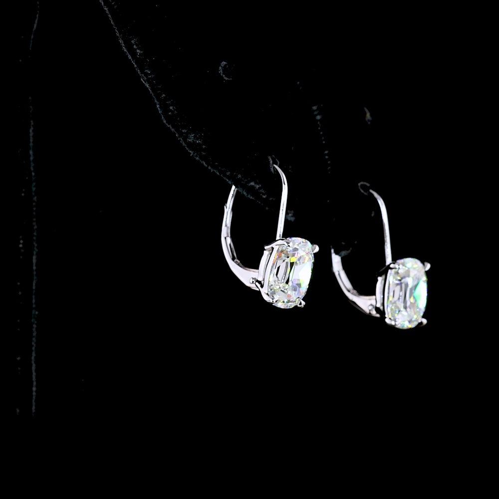 14K White Gold Hanging Earrings with Antique Cushion Cut Lab Diamonds - 4.14 Carat Total Weight, E-F VS1 Clarity - Covaloro Fine Jewelry
