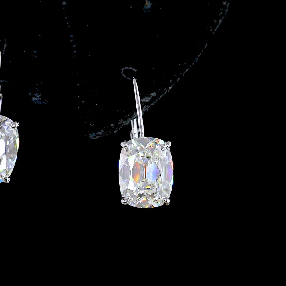 14K White Gold Hanging Earrings with Antique Cushion Cut Lab Diamonds - 4.14 Carat Total Weight, E-F VS1 Clarity - Covaloro Fine Jewelry