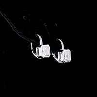 14K White Gold Hanging Earrings with Bezel Set Asscher Cut Lab Diamonds and Brilliant Round Accents - 3.18 Carats Total Diamond Weight - Covaloro Fine Jewelry