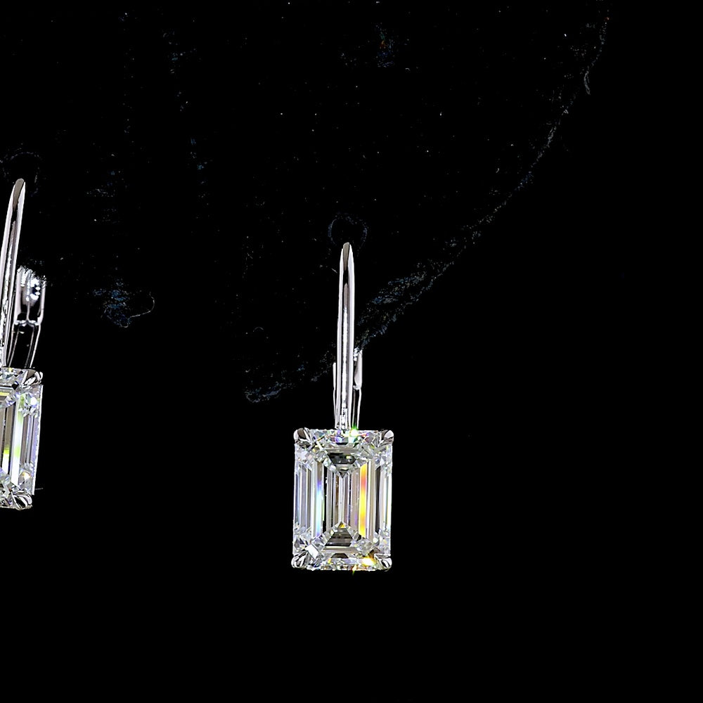 14K White Gold Hanging Earrings with Emerald Cut Lab Diamonds - 2.09 Carat Total Diamond Weight - Covaloro Fine Jewelry