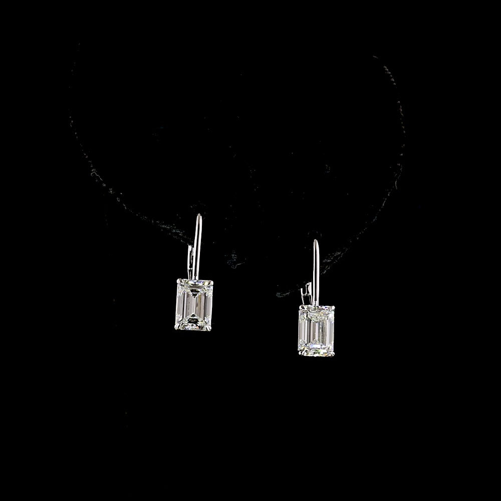 14K White Gold Hanging Earrings with Emerald Cut Lab Diamonds - 2.13 Carats Total Weight (E-F VVS2) - Covaloro Fine Jewelry