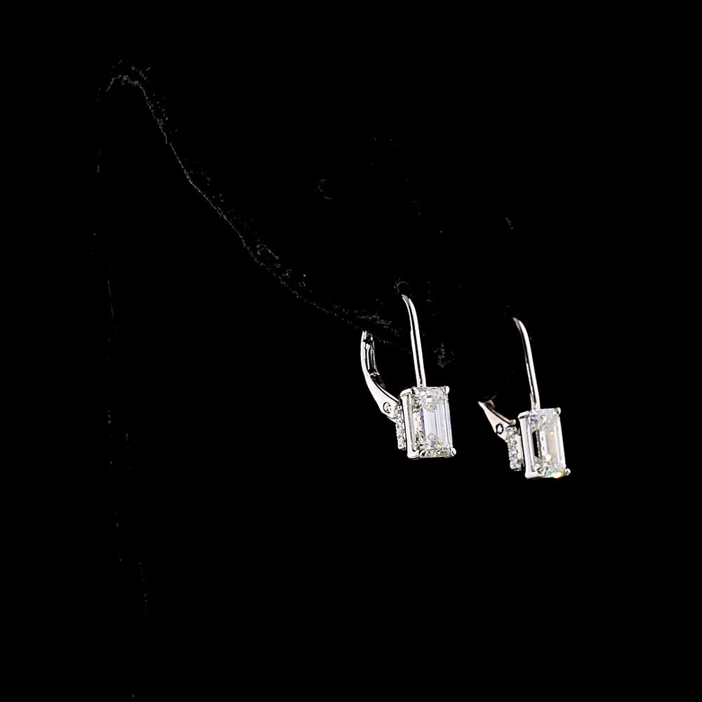 14K White Gold Hanging Earrings with Emerald Cut Lab Diamonds - 2.13 Carats Total Weight (E-F VVS2) - Covaloro Fine Jewelry