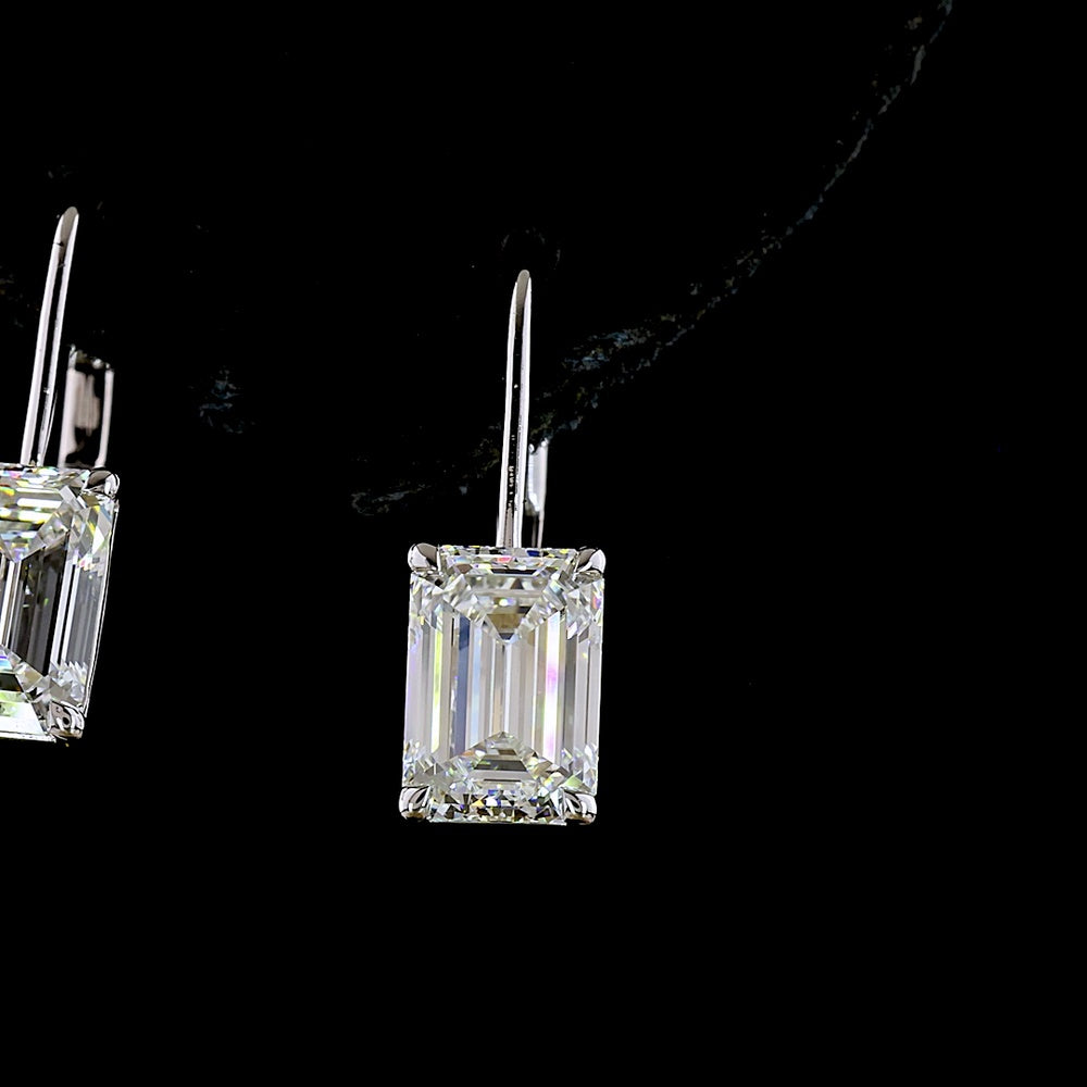 14K White Gold Hanging Earrings with Emerald Cut Lab Diamonds - 4.16 Carats Total Diamond Weight - Covaloro Fine Jewelry