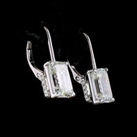 14K White Gold Hanging Earrings with Emerald Cut Lab Diamonds - 4.16 Carats Total Diamond Weight - Covaloro Fine Jewelry