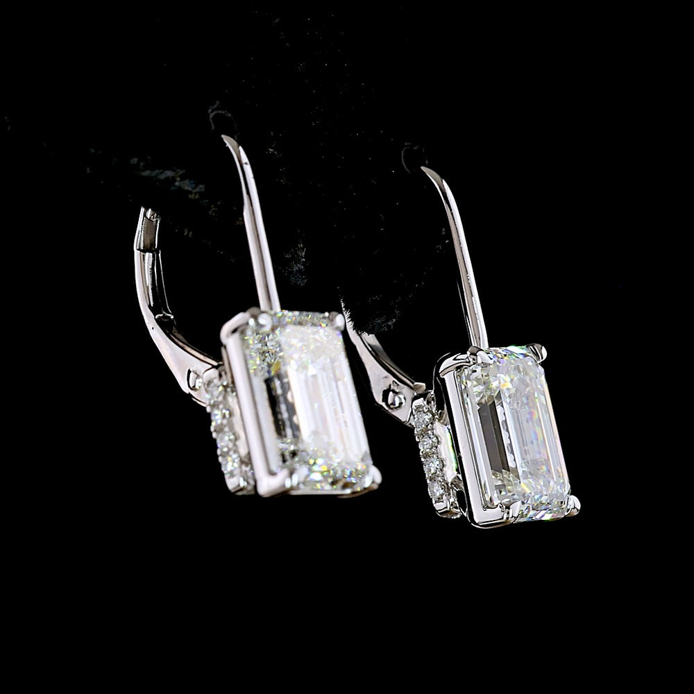 14K White Gold Hanging Earrings with Emerald Cut Lab Diamonds - 4.16 Carats Total Diamond Weight - Covaloro Fine Jewelry