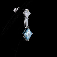 14K White Gold Hanging Earrings with Princess Cut Fancy Vivid Blue Lab Diamonds and Tapered Baguette Accents - 4.48 Carats Total Diamond Weight - Covaloro Fine Jewelry