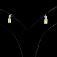14K White Gold Hanging Earrings with Round Brilliant and Emerald Cut Fancy Vivid Yellow Lab Diamonds - 1.14 Carat Total Weight - Covaloro Fine Jewelry