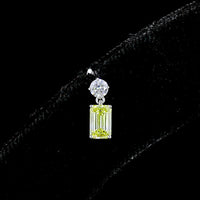 14K White Gold Hanging Earrings with Round Brilliant and Emerald Cut Fancy Vivid Yellow Lab Diamonds - 1.14 Carat Total Weight - Covaloro Fine Jewelry