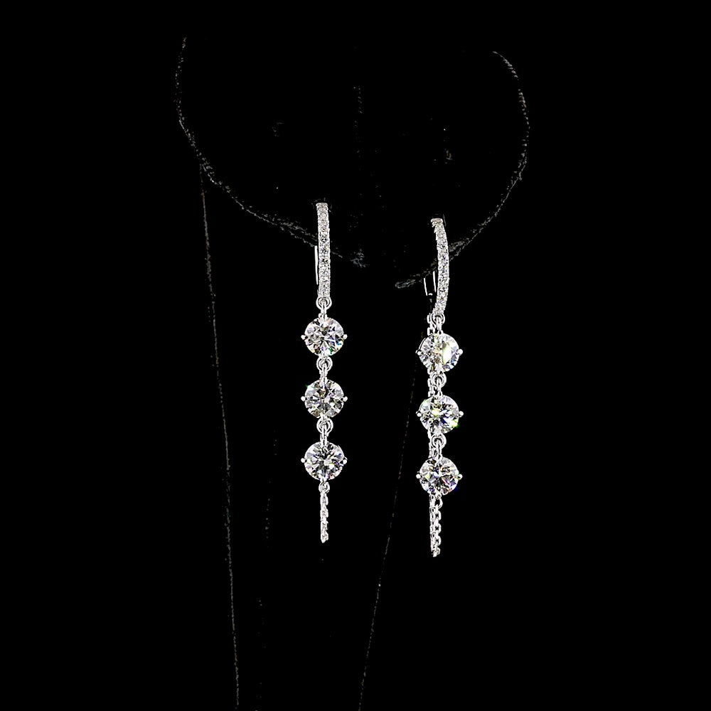 14K White Gold Hanging Earrings with Round Brilliant Cut Lab Diamonds - 3.24 Carats Total Diamond Weight - Covaloro Fine Jewelry