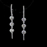 14K White Gold Hanging Earrings with Round Brilliant Cut Lab Diamonds - 3.24 Carats Total Diamond Weight - Covaloro Fine Jewelry