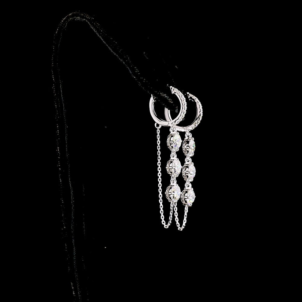 14K White Gold Hanging Earrings with Round Brilliant Cut Lab Diamonds - 3.24 Carats Total Diamond Weight - Covaloro Fine Jewelry