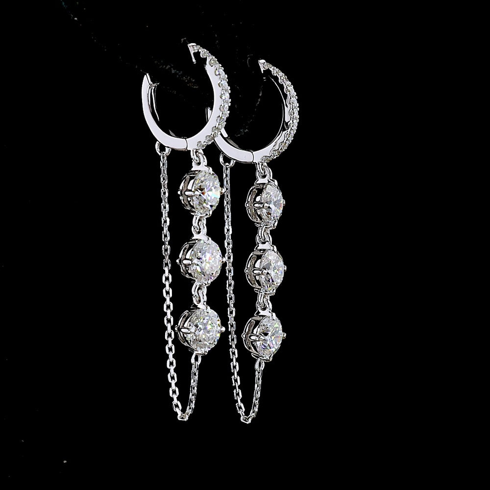14K White Gold Hanging Earrings with Round Brilliant Cut Lab Diamonds - 3.24 Carats Total Diamond Weight - Covaloro Fine Jewelry